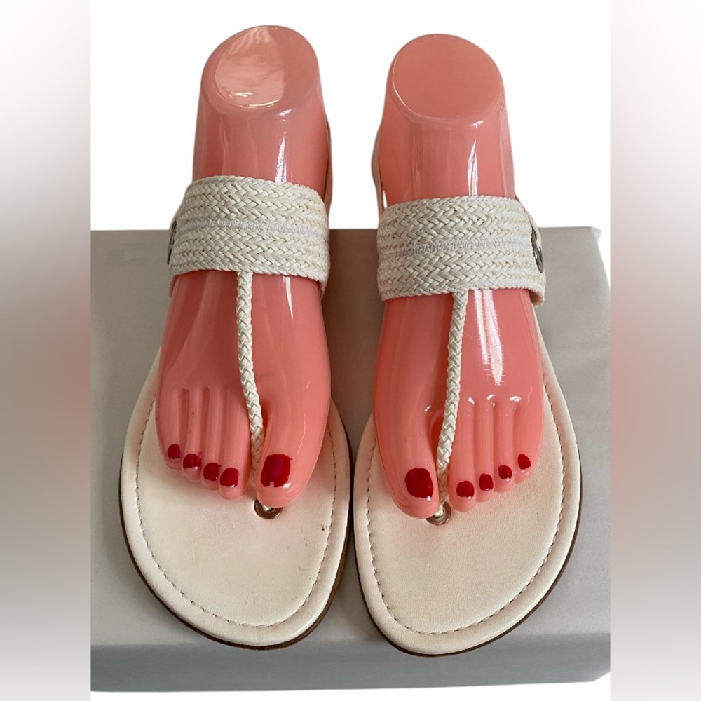 Stuart Weitzman leather and raffia thong sandals